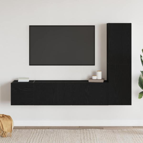 3-teiliges Wand-Montage TV-Schrank Set Schwarz Eichenholz Spanplatte