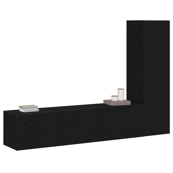 3-teiliges Wand-Montage TV-Schrank Set Schwarz Eichenholz Spanplatte