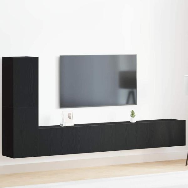 3-teiliges TV-Schrank-Set Wandmontage Schwarzes Eichenholz Werkstoff