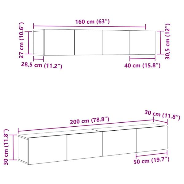 ARDEBO.de - 4-teiliges TV-Schranksystem Schwarz aus Holzwerkstoff