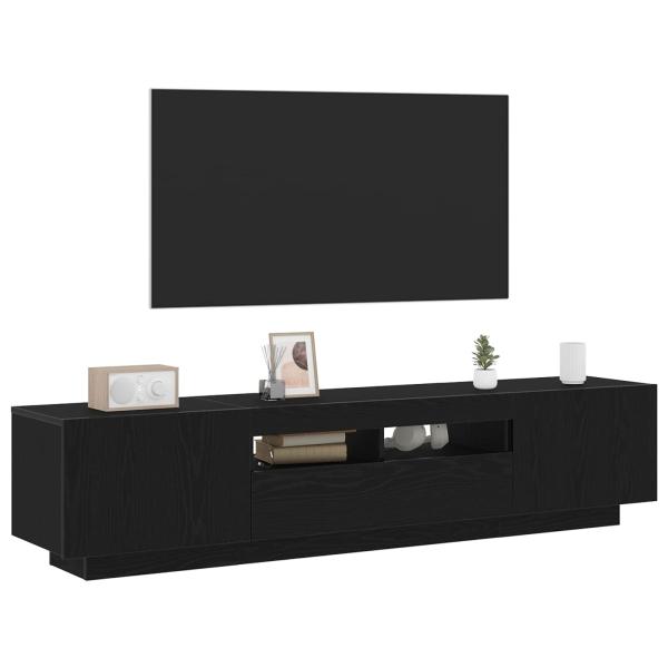 TV-Schrank mit LED-Lichtern, Schwarz, Eiche, 180x35x40 cm, Holzwerkstoff