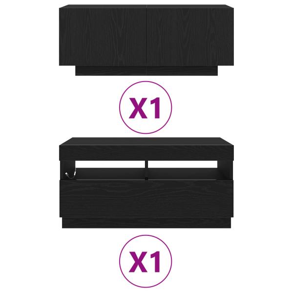 TV-Schrank mit LED-Lichtern, Schwarz, Eiche, 180x35x40 cm, Holzwerkstoff