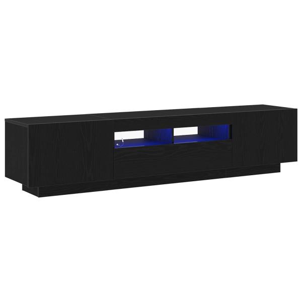 TV-Schrank mit LED-Lichtern, Schwarz, Eiche, 180x35x40 cm, Holzwerkstoff