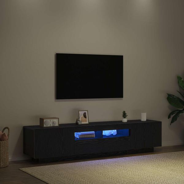TV-Schrank mit LED-Lichtern, Schwarz, Eiche, 180x35x40 cm, Holzwerkstoff