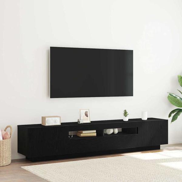 ARDEBO.de - TV-Schrank mit LED-Licht in Schwarz und Eiche 200x35x40 cm aus Holzwerkstoff