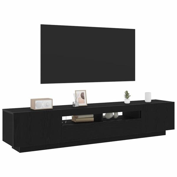 TV-Schrank mit LED-Licht in Schwarz und Eiche 200x35x40 cm aus Holzwerkstoff