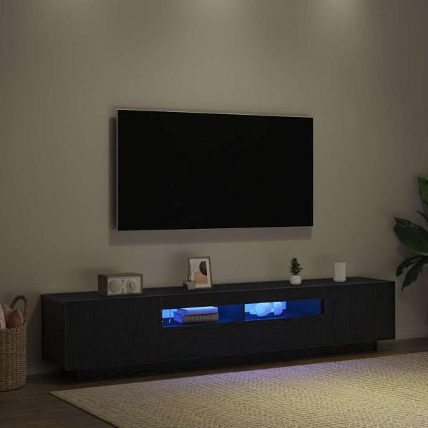 TV-Schrank mit LED-Licht in Schwarz und Eiche 200x35x40 cm aus Holzwerkstoff