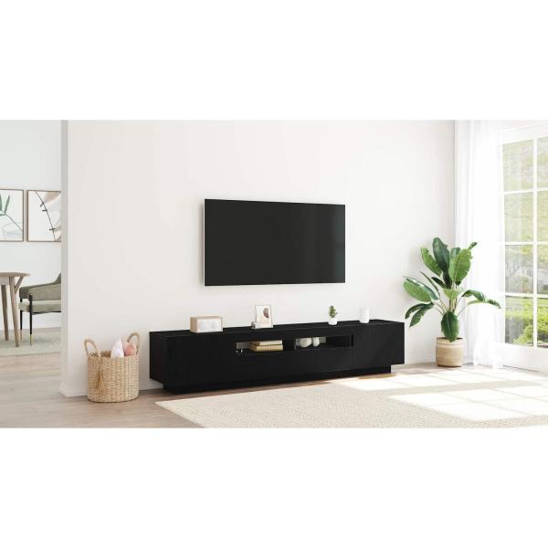 TV-Schrank mit LED-Licht in Schwarz und Eiche 200x35x40 cm aus Holzwerkstoff