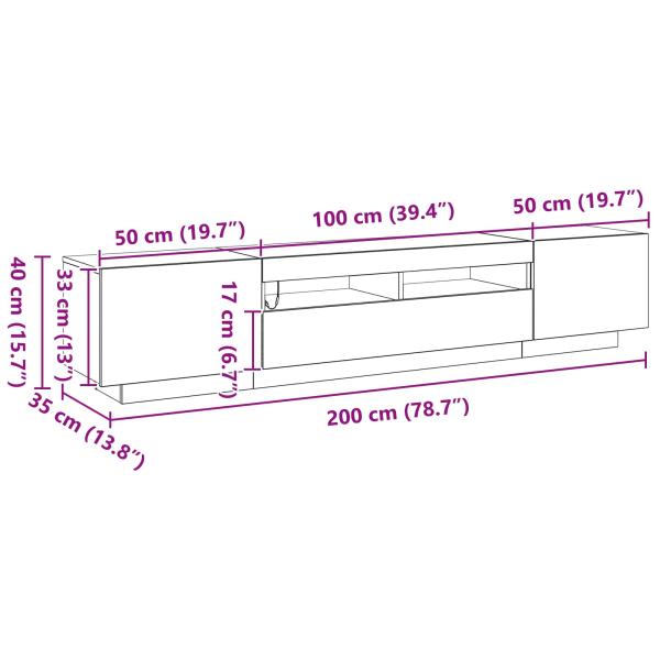 TV-Schrank mit LED-Licht in Schwarz und Eiche 200x35x40 cm aus Holzwerkstoff