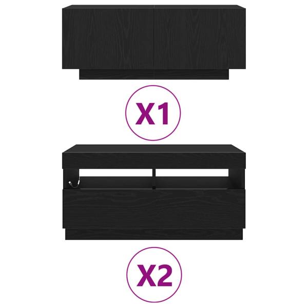 TV-Schrank mit LED-Leuchten, schwarz, Eiche, 260x35x40 cm, Holzwerkstoff