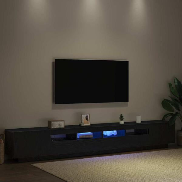 TV-Schrank mit LED-Leuchten, schwarz, Eiche, 260x35x40 cm, Holzwerkstoff
