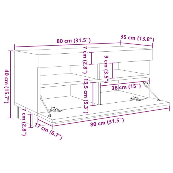 TV-Schrank mit LED-Leuchten, schwarz, Eiche, 260x35x40 cm, Holzwerkstoff