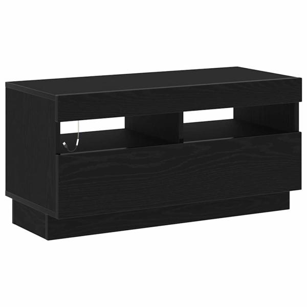 TV-Schrank mit LED-Leuchten, schwarz, Eiche, 260x35x40 cm, Holzwerkstoff