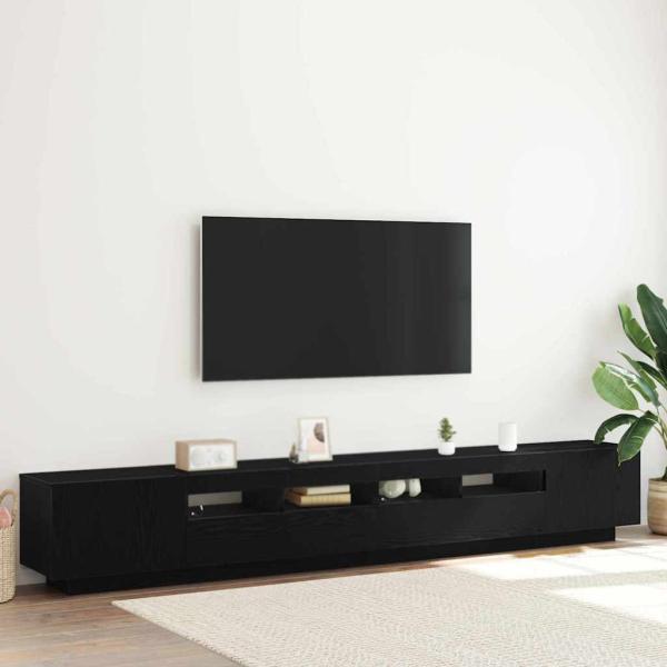 TV-Schrank mit LED-Leuchten, schwarz, Eiche, 260x35x40 cm, Holzwerkstoff