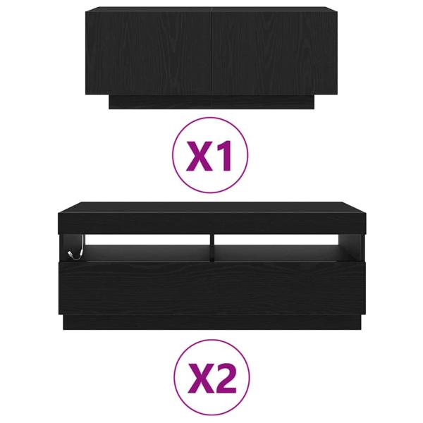 TV-Schrank mit LED-Lichtern in Schwarz und Eiche, 300x35x40 cm, Holzwerkstoff