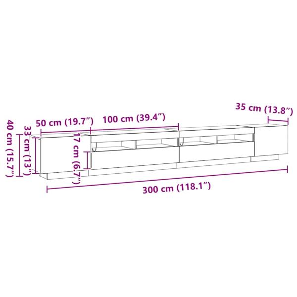 TV-Schrank mit LED-Lichtern in Schwarz und Eiche, 300x35x40 cm, Holzwerkstoff