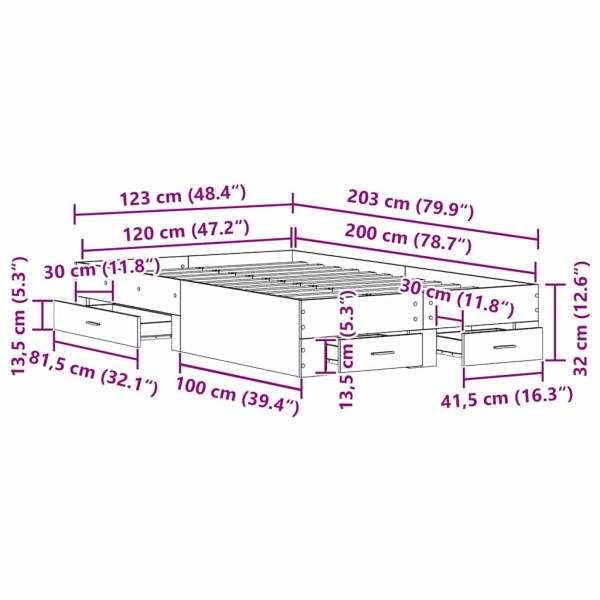 Bettgestell mit Schubladen Artisan Eiche 120x200 cm Holzwerkstoff