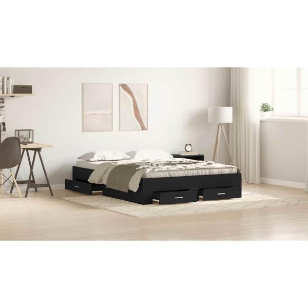 Bettgestell mit Schubladen Schwarz Eiche 135x190 cm Ingenieurholz