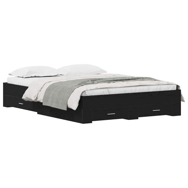 Bettgestell mit Schubladen Schwarz Eiche 135x190 cm Ingenieurholz