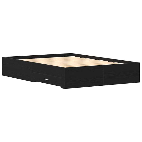 Bettgestell mit Schubladen Schwarz Eiche 135x190 cm Ingenieurholz