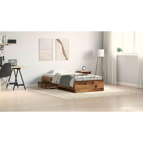 Bettrahmen mit Schubladen Altholz 90 x 200 cm Holzwerkstoff