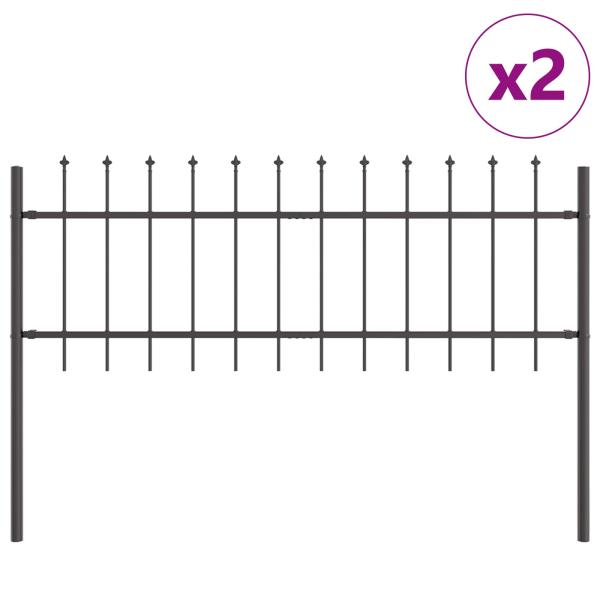Gartenzaun mit Spitze Grau 3,4x0,6 m aus Stahl