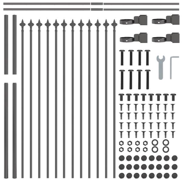 Gartenzaun mit Speerspitze Grau 3,4x0,8 m aus Stahl