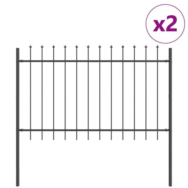 Gartenzaun mit Spear-Top Grau 3,4x1,2 m aus Stahl