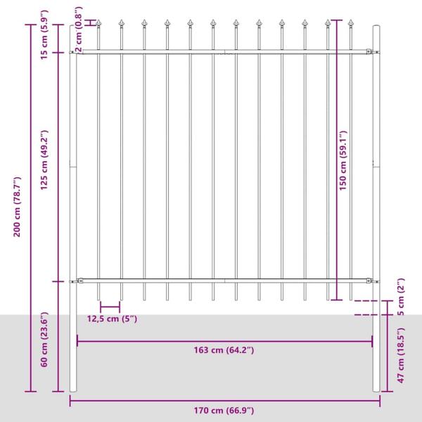 Gartenzaun mit Speerspitze grau 3,4 x 1,5 m aus Stahl