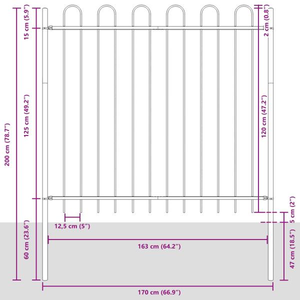 Gartenzaun mit Bogenoberteil Grau 3,4x0,6 m Stahl