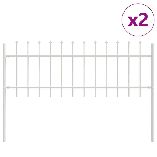 Gartenzaun mit Spitzdach weiß 3,4x0,6 m aus Stahl