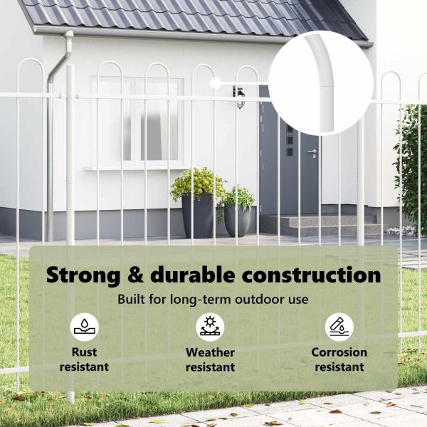 Gartenzaun mit Bogenoberteil Weiß 3,4x1,5 m Stahl