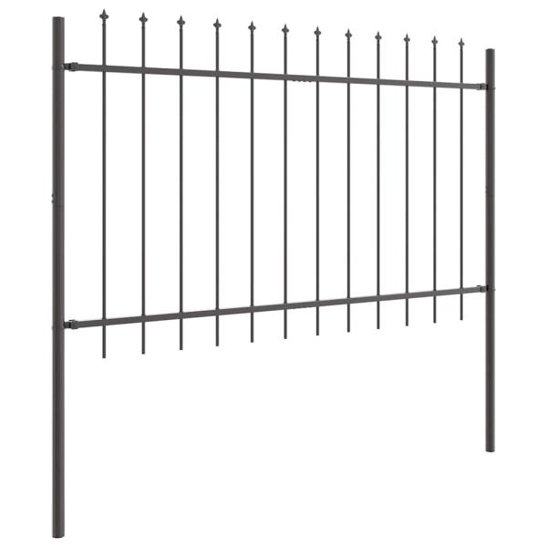 Gartenzaun mit Spitzen Grau 5,1x0,8 m Stahl