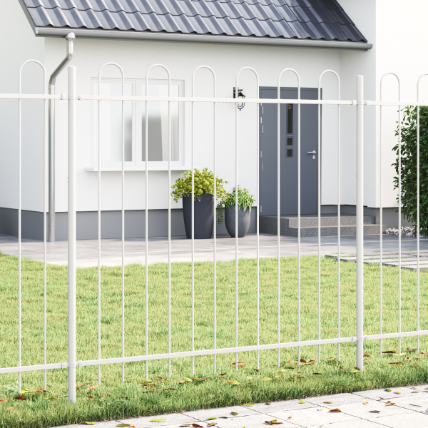 Gartenzaun mit Bogenoberteil Weiß 5,1 x 0,8 m aus Stahl