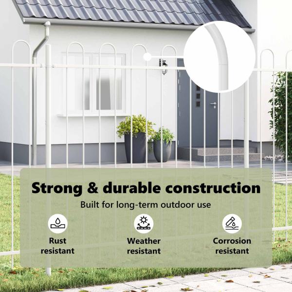 Gartenzaun mit Bogenoberkante Weiß 5,1x1,5 m aus Stahl