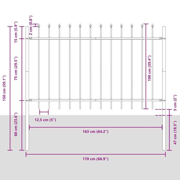 Gartenzaun mit Speartop in Grau 6,8x1 m aus Stahl