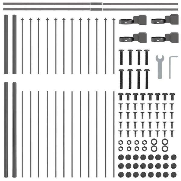 Gartenzaun mit Spitzdach grau 6,8 x 1,5 m aus Stahl