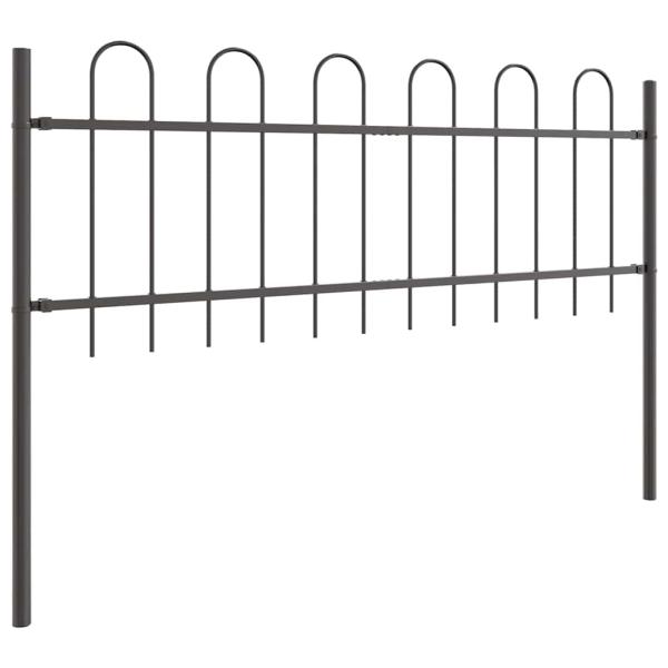 Gartenzaun mit Bogenoberteil Grau 6,8x0,6 m aus Stahl