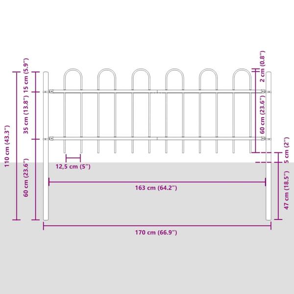 Gartenzaun mit Bogenoberteil Grau 6,8x0,6 m aus Stahl