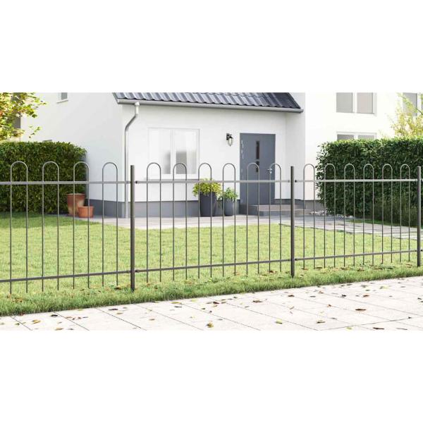 Gartenzaun mit Bogenoberteil Grau 6,8 x 1,2 m aus Stahl