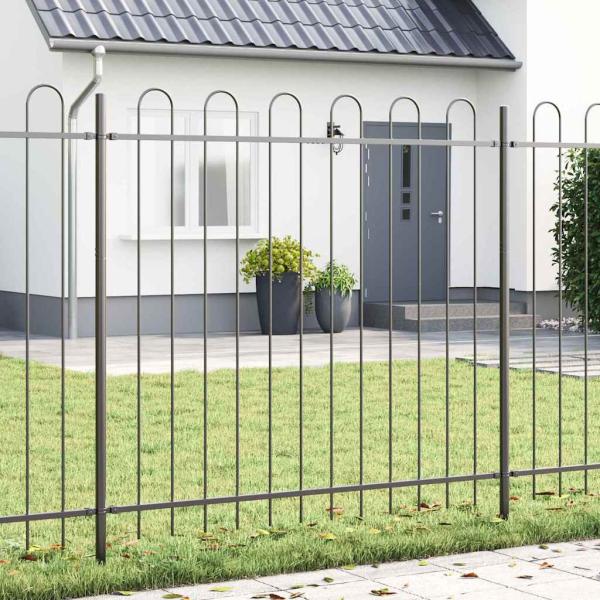 ARDEBO.de - Gartenzaun mit Bogenoberteil Grau 6,8 x 1,5 m aus Stahl
