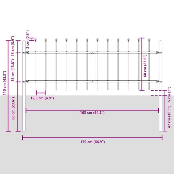 Gartenzaun mit Speartop Grau 8,5x0,6 m Stahl