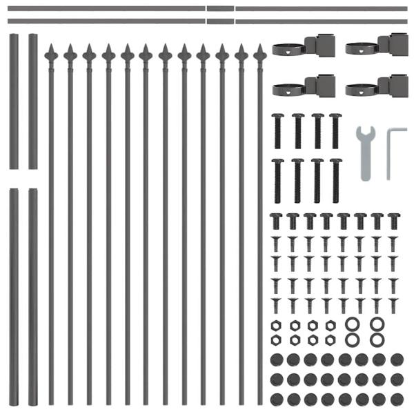 Gartenzaun mit Speerspitze Grau 8,5x0,8 m aus Stahl
