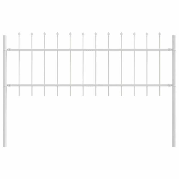 Gartenzaun mit Speartop in Weiß, 8,5 x 0,6 m aus Stahl