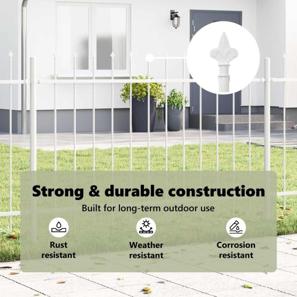 Gartenzaun mit Speeroberkante weiß 8,5x0,8 m aus Stahl