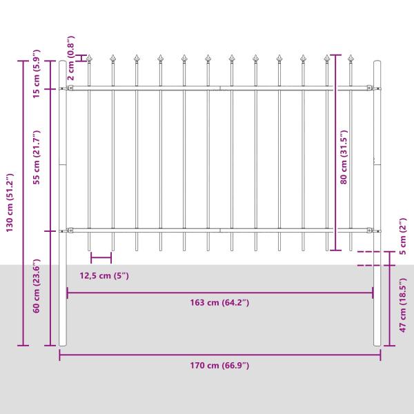 Gartenzaun mit Speeroberkante weiß 8,5x0,8 m aus Stahl