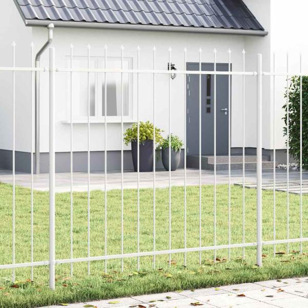 ARDEBO.de - Gartenzaun mit Spitzdach Weiß 8,5x1,5 m aus Stahl