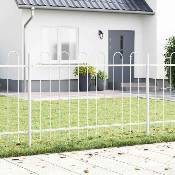 Gartenzaun mit gebogenem Oberteil, weiß, 8,5x0,8 m, aus Stahl