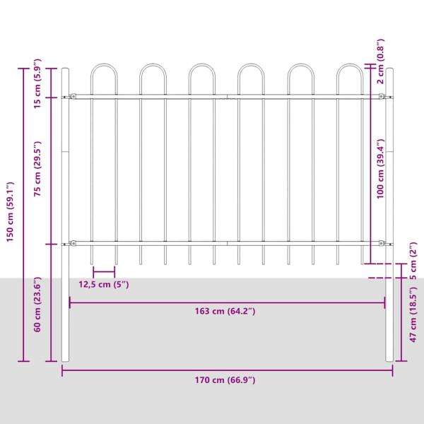 Gartenzaun mit Bogenoberteil Grau 10,2x1 m Stahl
