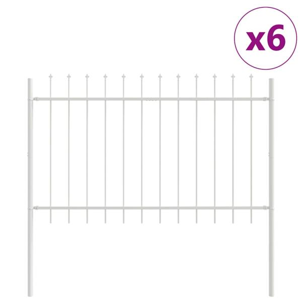 Gartenzaun mit Spieß-Oben Weiß 10,2x1,2 m Stahl